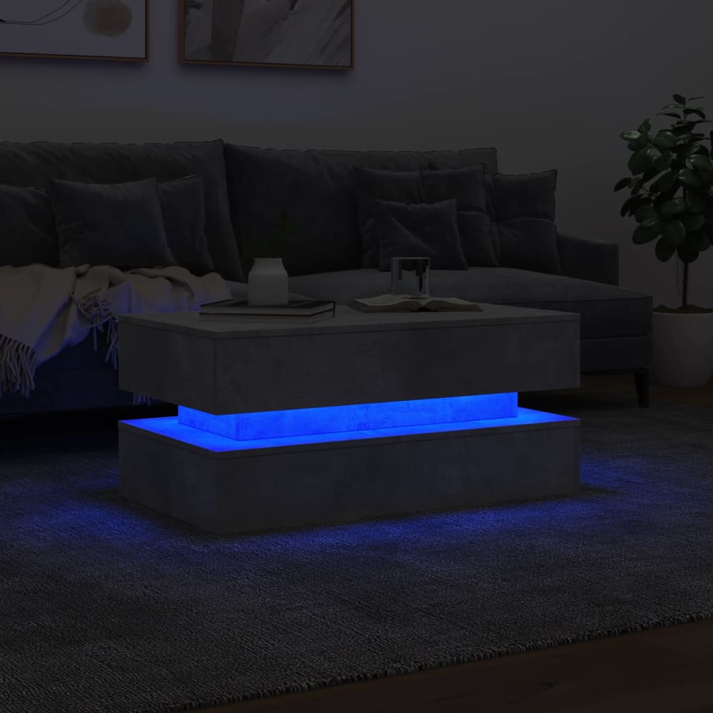 vidaXL Konferenčný stolík s LED svetlami betónovosivý 90x50x40 cm