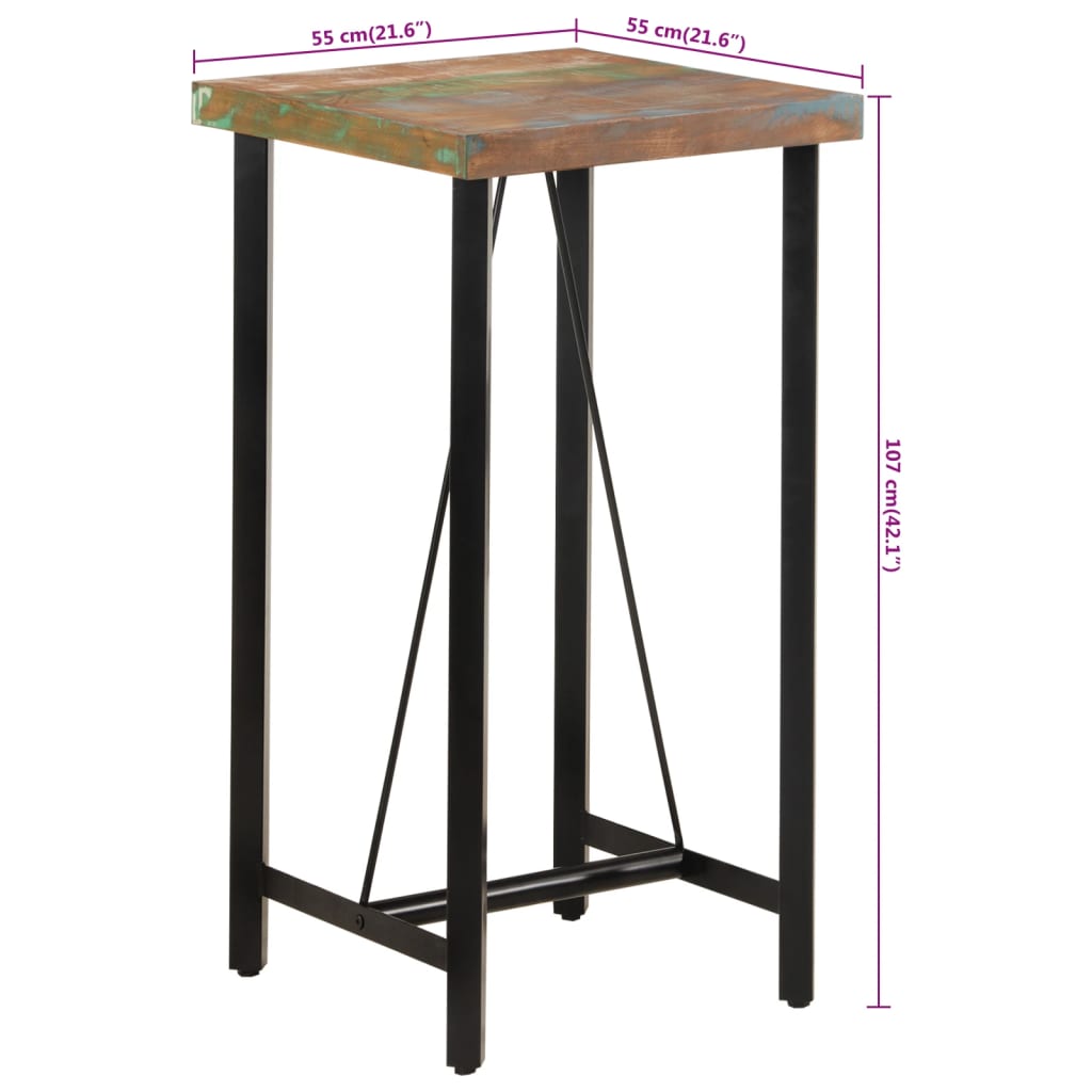 vidaXL Barový stôl 55x55x107 cm masívne recyklované drevo a železo