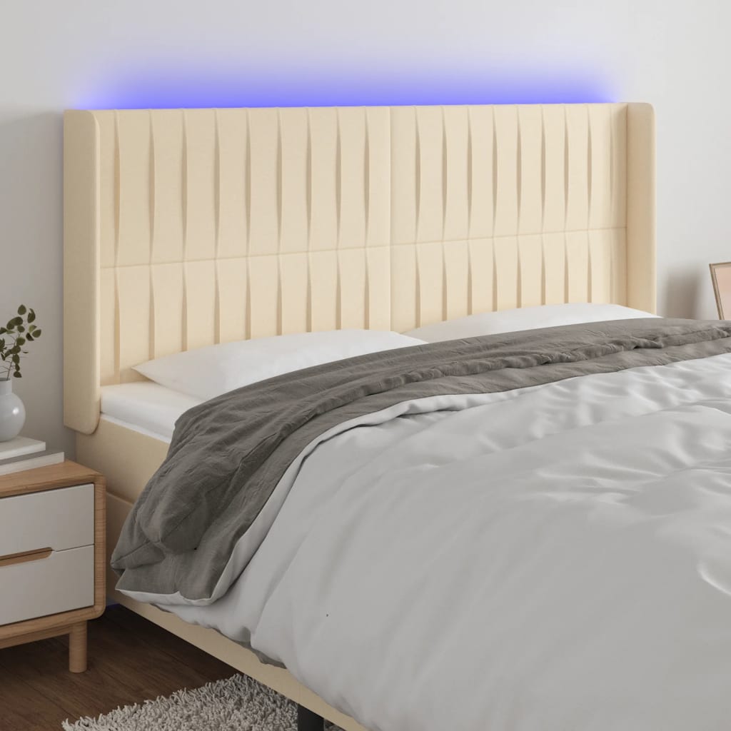 vidaXL Čelo postele s LED krémové 183x16x118/128 cm látka