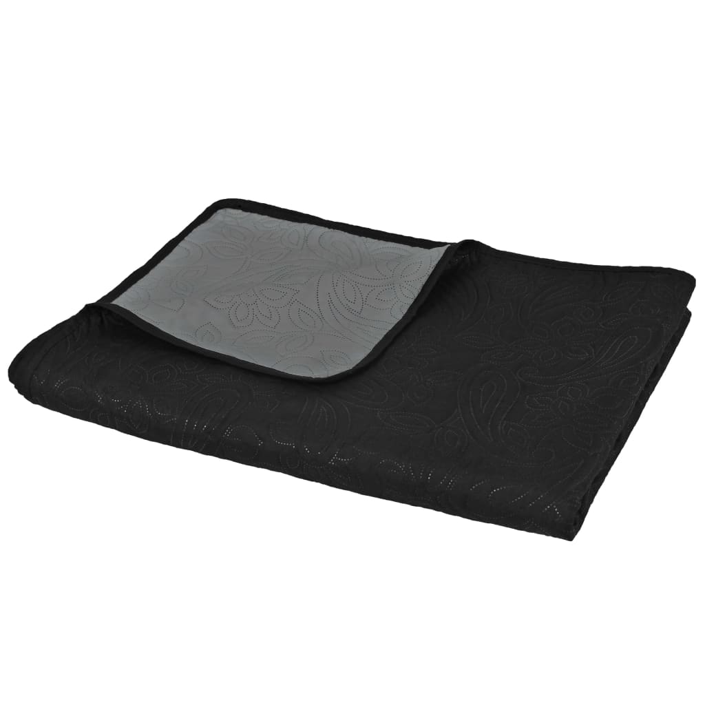 vidaXL Obojstranná posteľná prikrývka, 230x260 cm, šedo-čierna