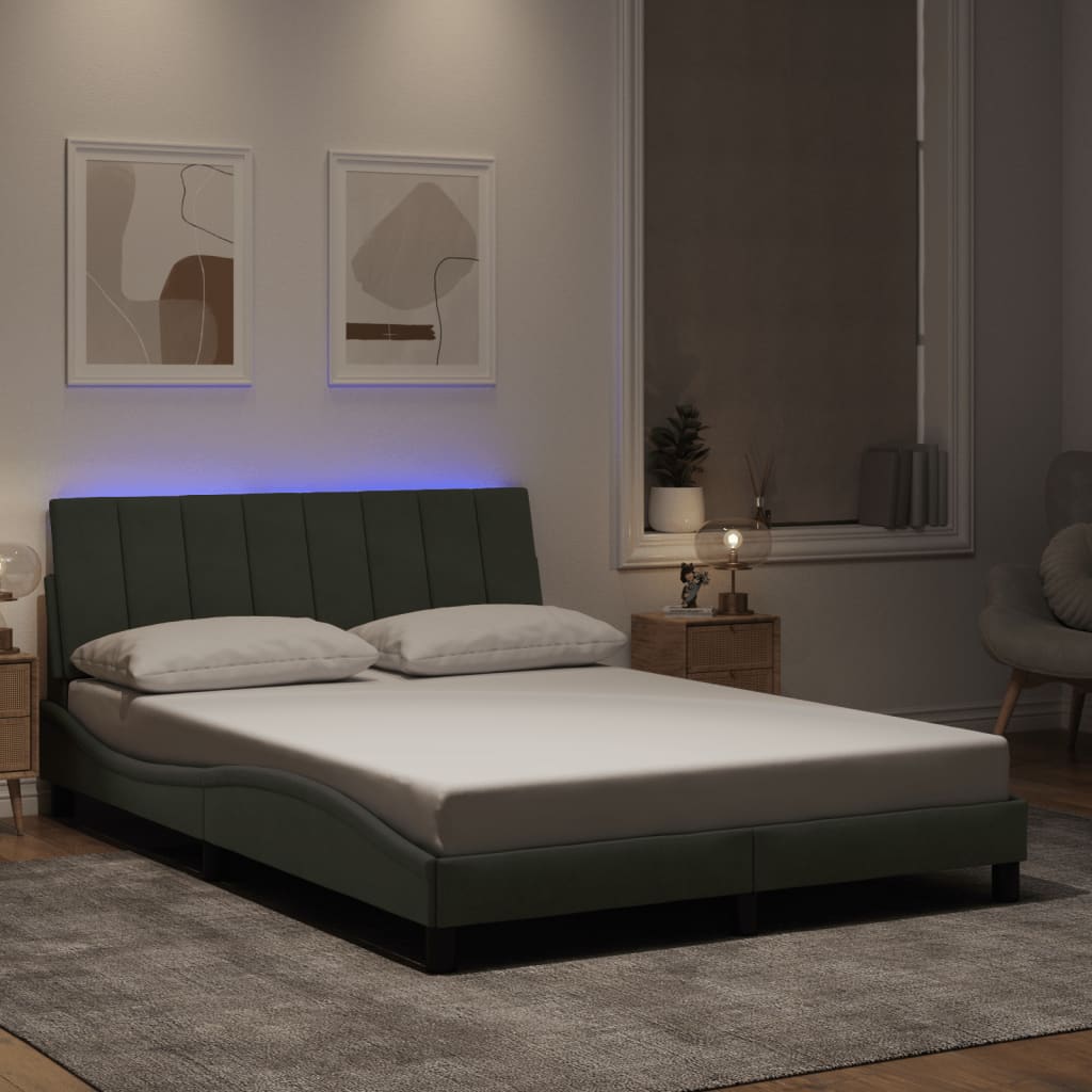 vidaXL Rám postele s LED svetlami bledosivý 140x190 cm zamat