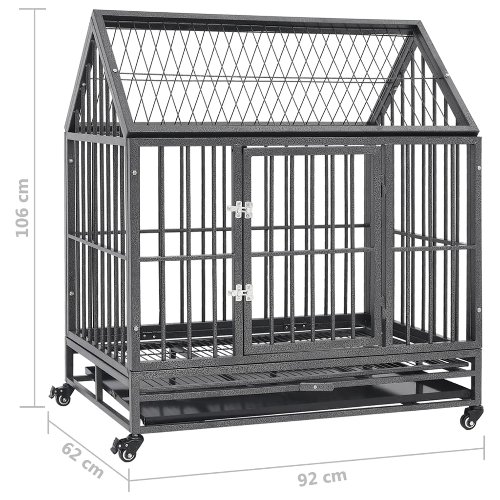 vidaXL Klietka pre psa s kolieskami a strechou oceľ 92x62x76 cm