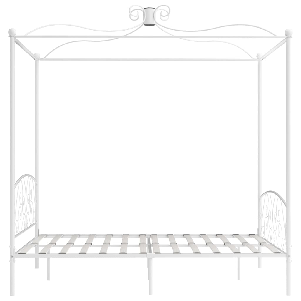 vidaXL Posteľný rám s baldachýnom, biely, kov 180x200 cm