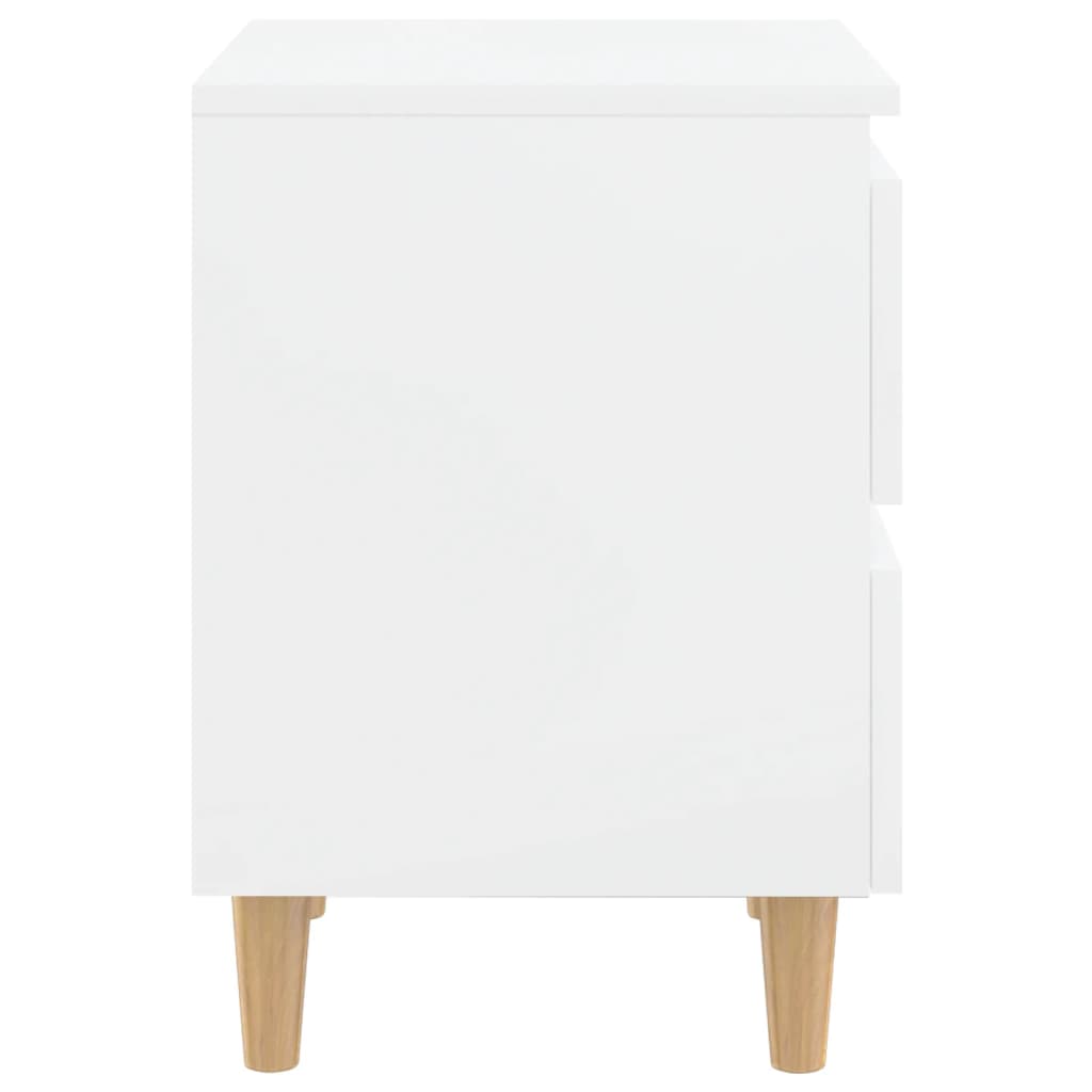 vidaXL Nočný stolík, nohy z borovice, lesklý biely 40x35x50 cm