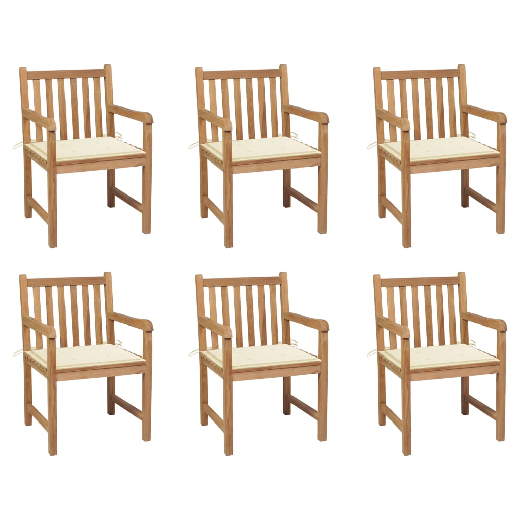vidaXL Záhradné stoličky 6 ks s krémovými podložkami tíkový masív
