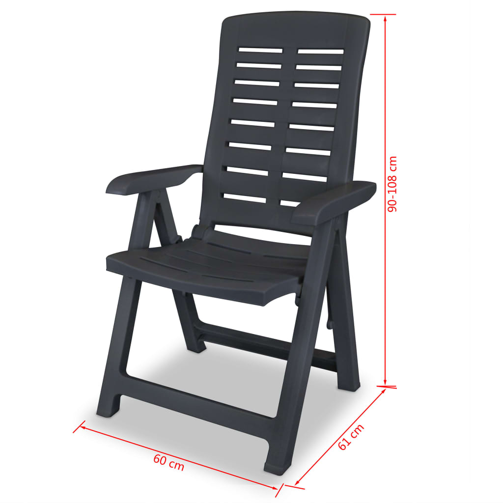 vidaXL Sklápacie záhradné stoličky 4 ks, plast, antracitové