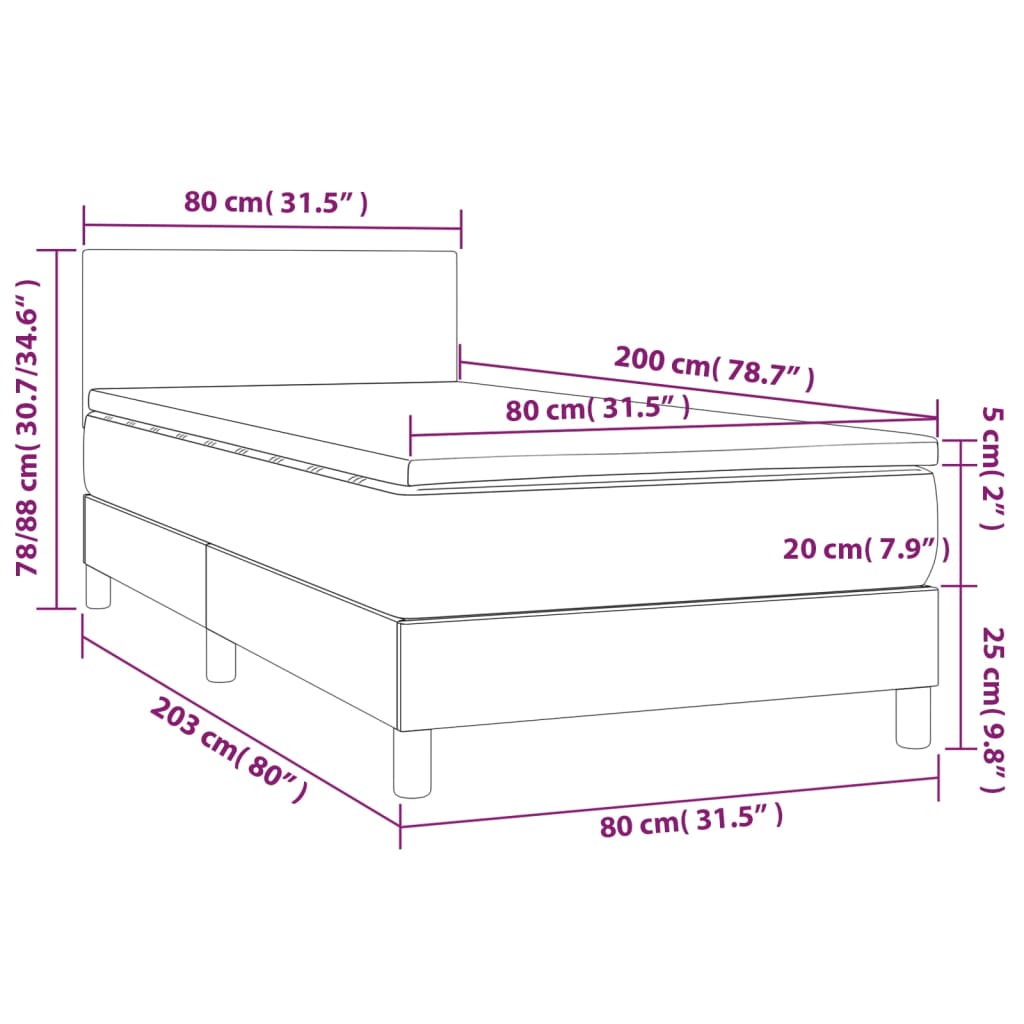 vidaXL Posteľný rám boxsping s matracom tmavosivý 80x200 cm látka