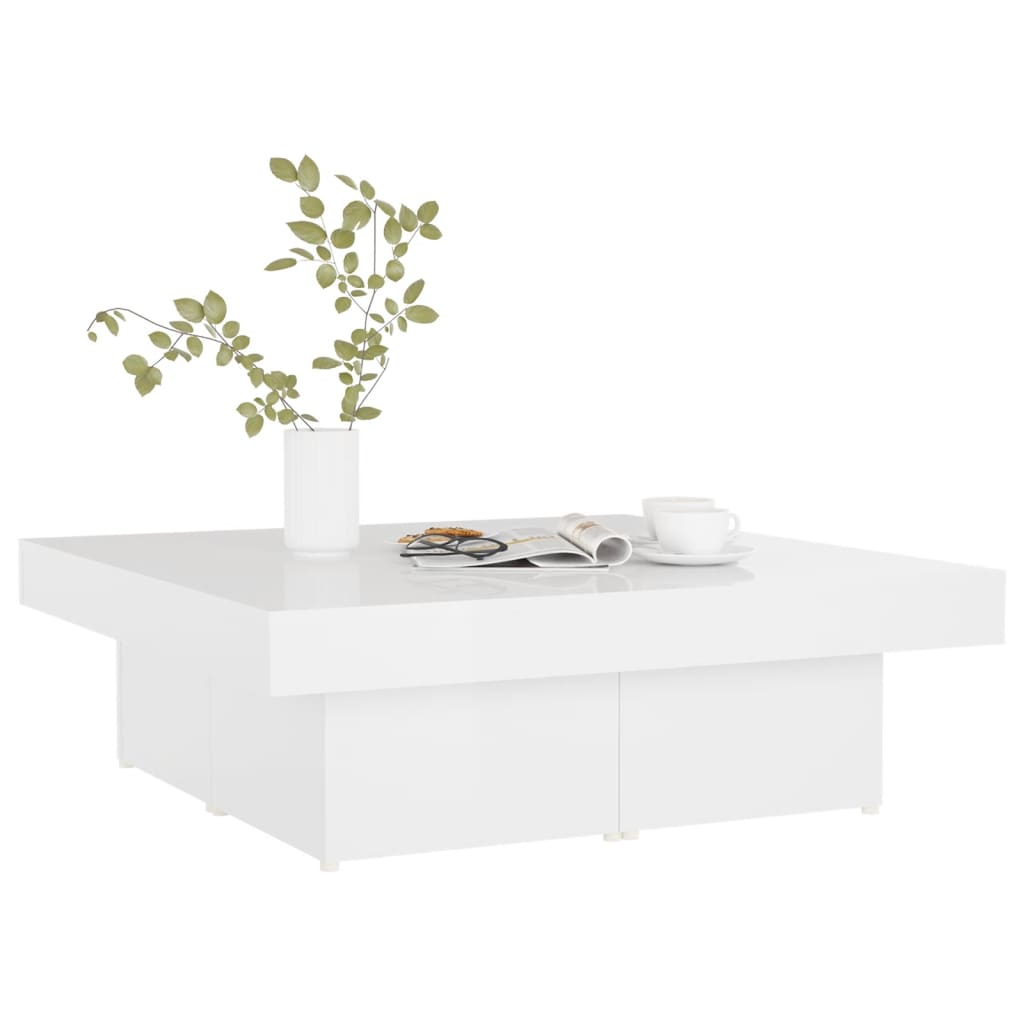 vidaXL Konferenčný stolík lesklý biely 90x90x28 cm drevotrieska