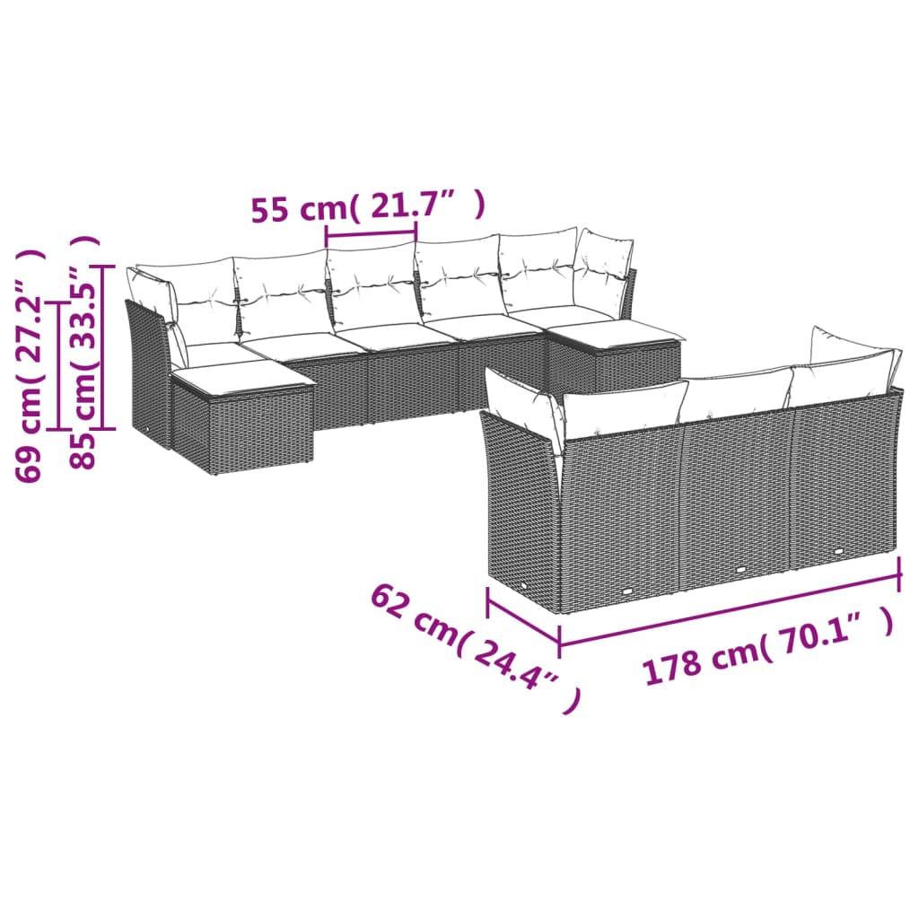 vidaXL 10-dielna záhradná sedacia súprava a vankúše béžová polyratan