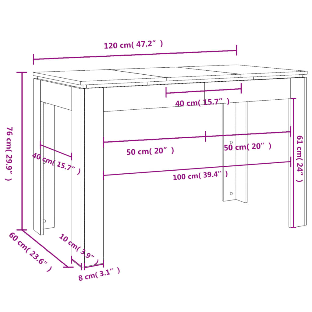 vidaXL Jedálenský stôl, betónovo sivý 120x60x76 cm, drevotrieska