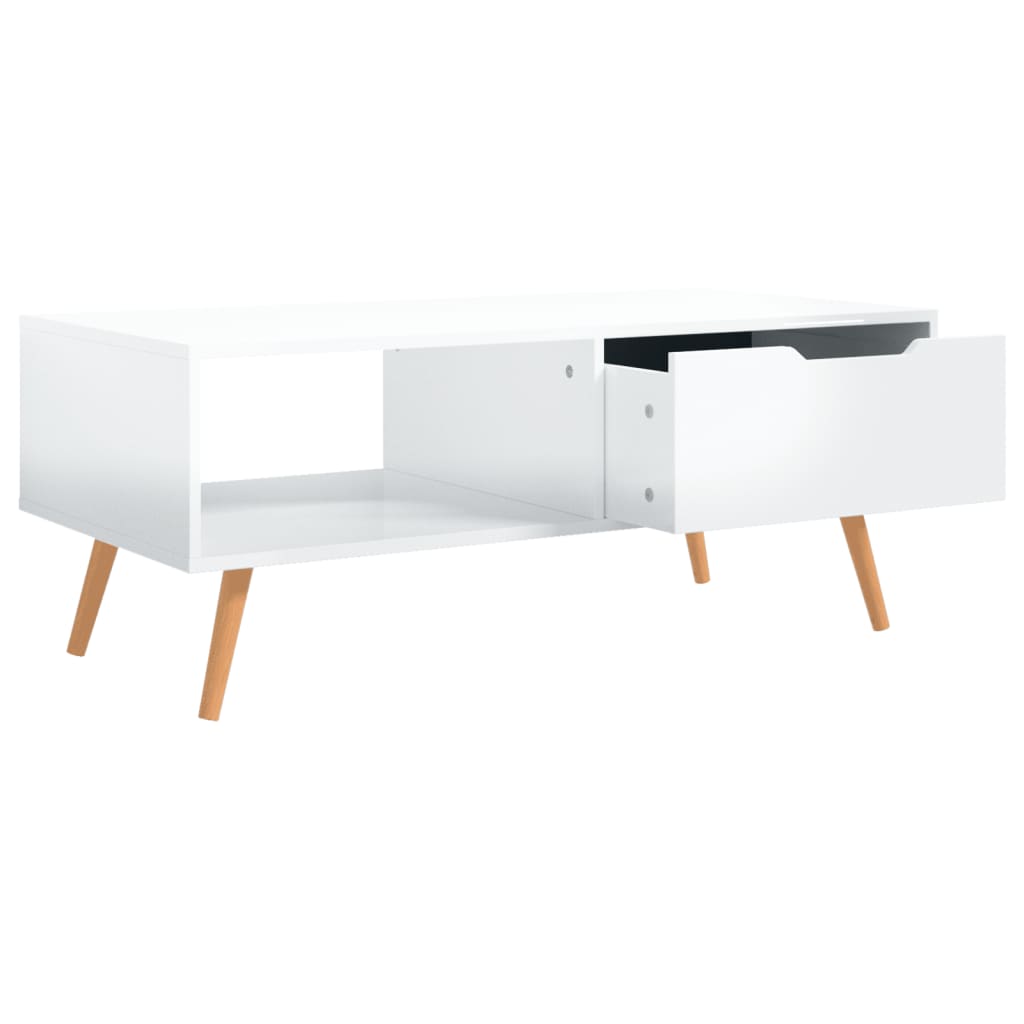 vidaXL Konferenčný stolík lesklý biely 100x49,5x43 cm drevotrieska