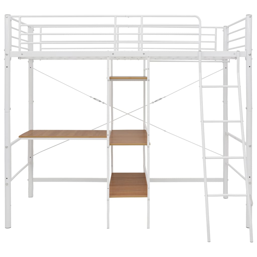 vidaXL Poschodová posteľ s rámom stola biela 90x200 cm kovová