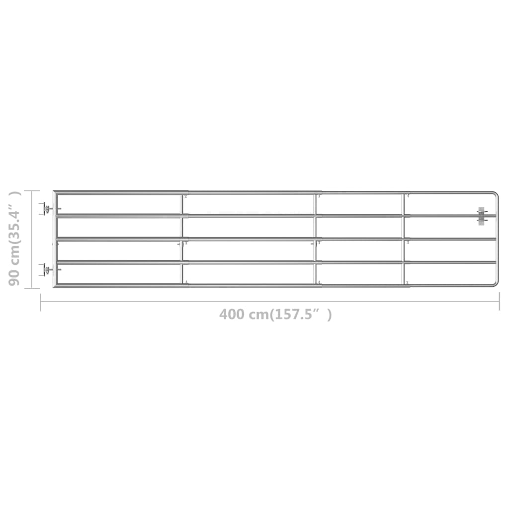 vidaXL Farmárska brána s 5 tyčami oceľová (150-400) x 90 cm strieborná