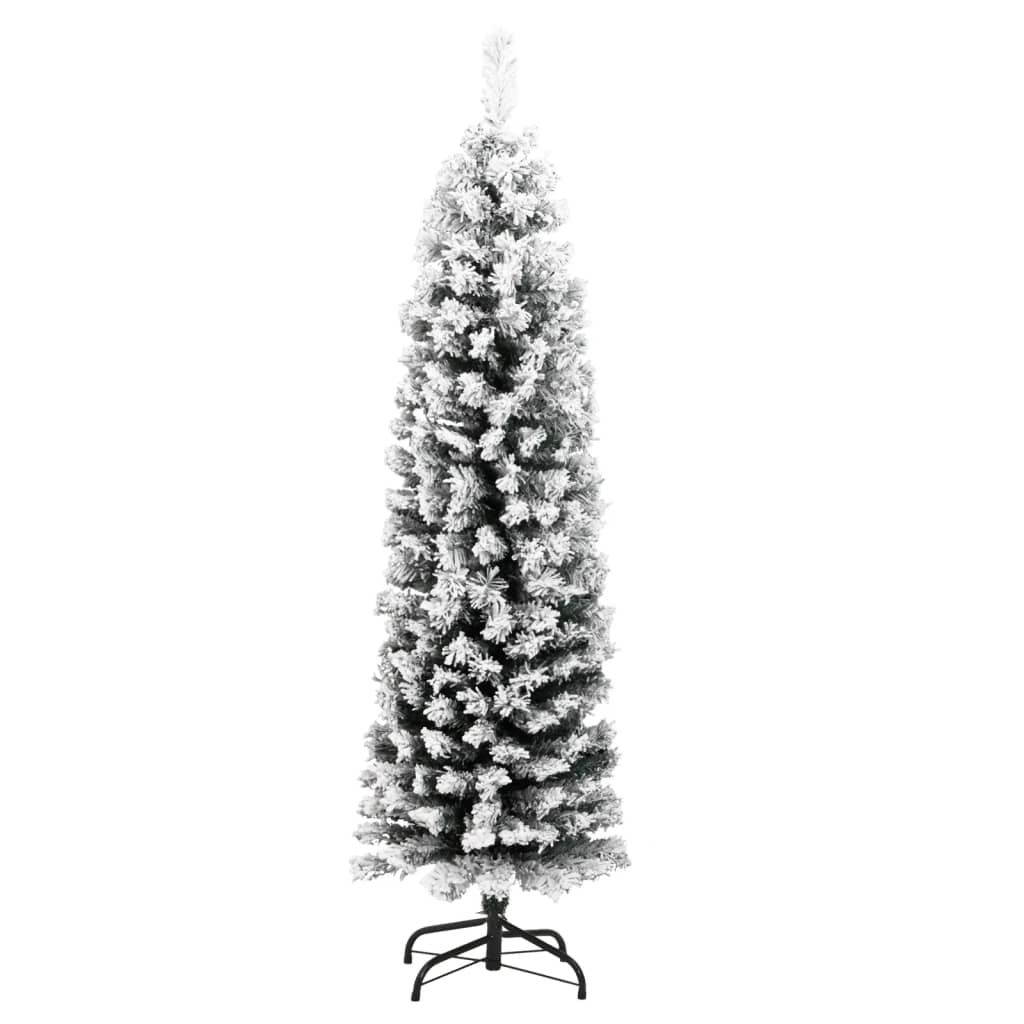 vidaXL Úzky umelý vianočný stromček, zasnežený, zelený 120 cm, PVC