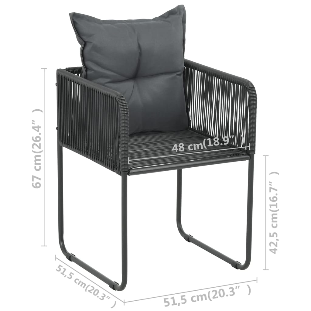 vidaXL Vonkajšie stoličky s vankúšmi 6 ks polyratan čierne