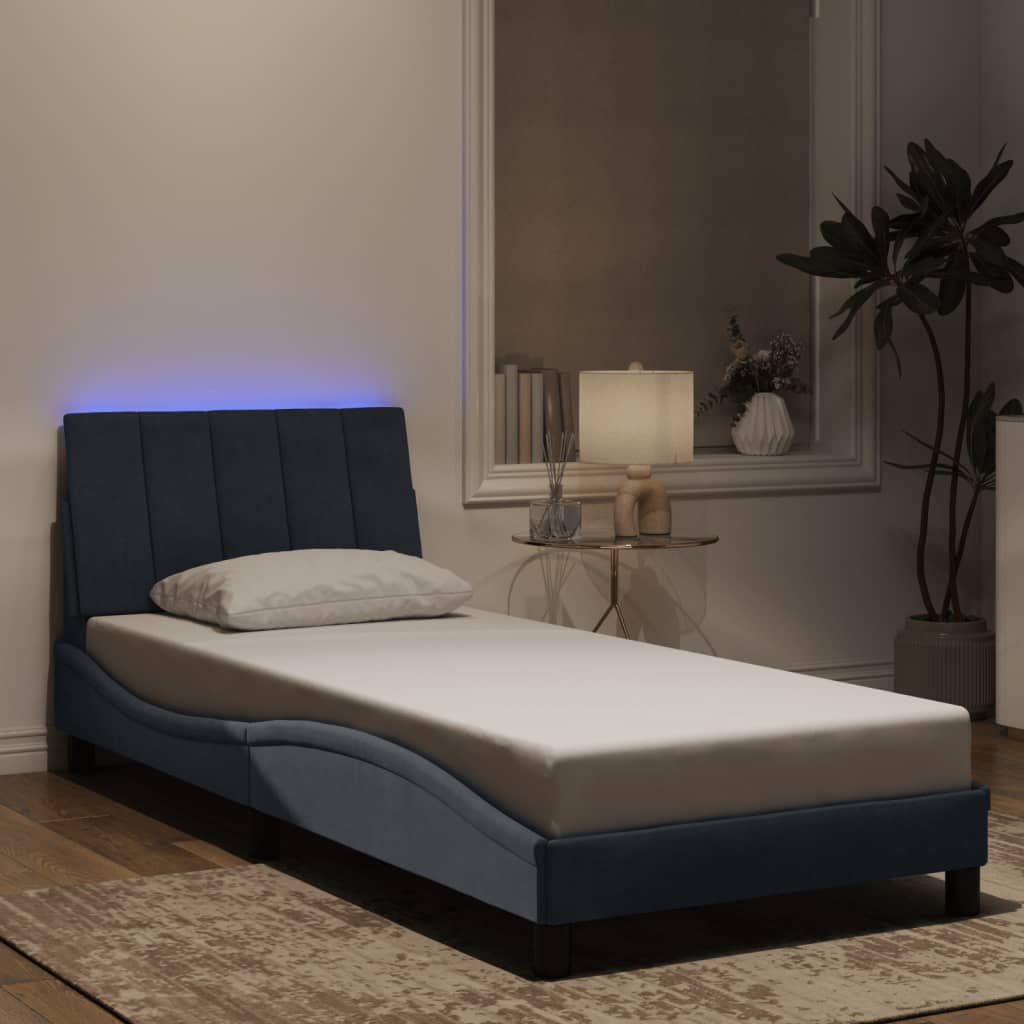 vidaXL Rám postele s LED svetlami tmavosivý 90x190 cm zamat