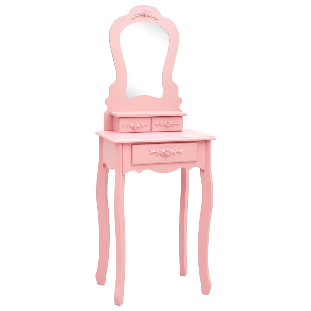 vidaXL Toaletný stolík so stoličkou, ružový 50x59x136 cm, paulovnia