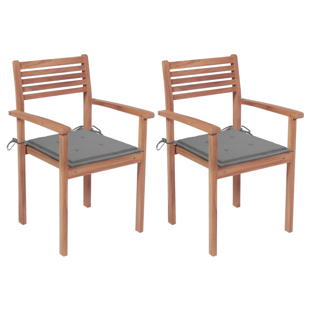 vidaXL Záhradné stoličky 2 ks sivé podložky teakový masív