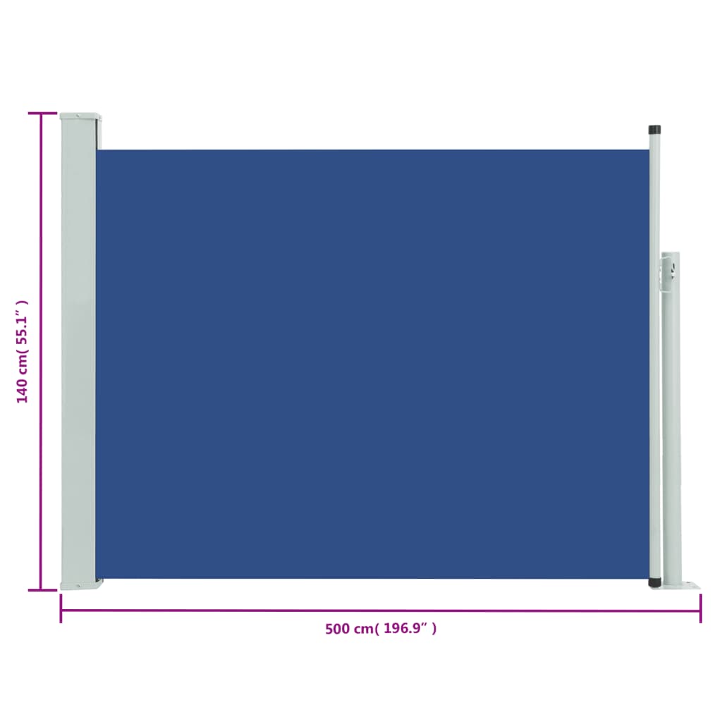 vidaXL Zaťahovacia bočná markíza na terasu 140x500 cm modrá