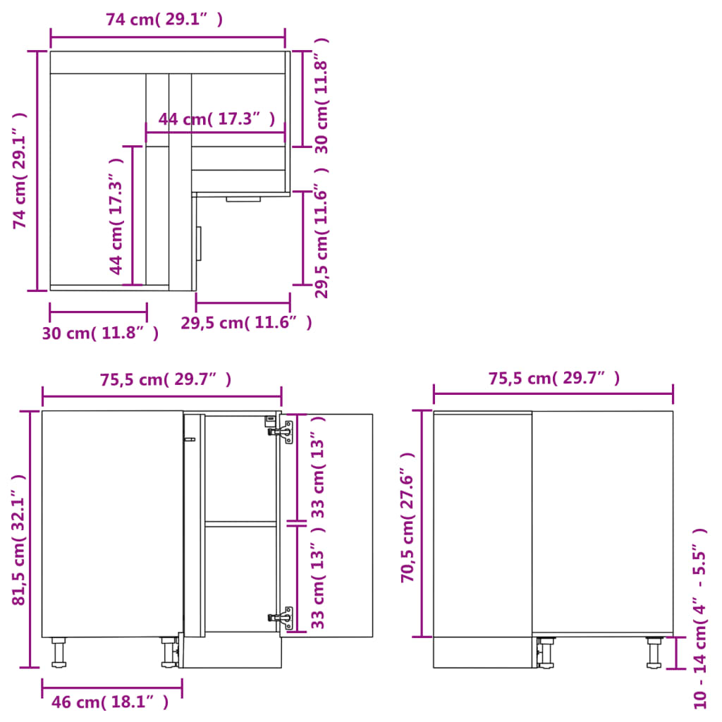vidaXL Rohová skrinka, biela 75,5x75,5x80,5 cm, kompozitné drevo