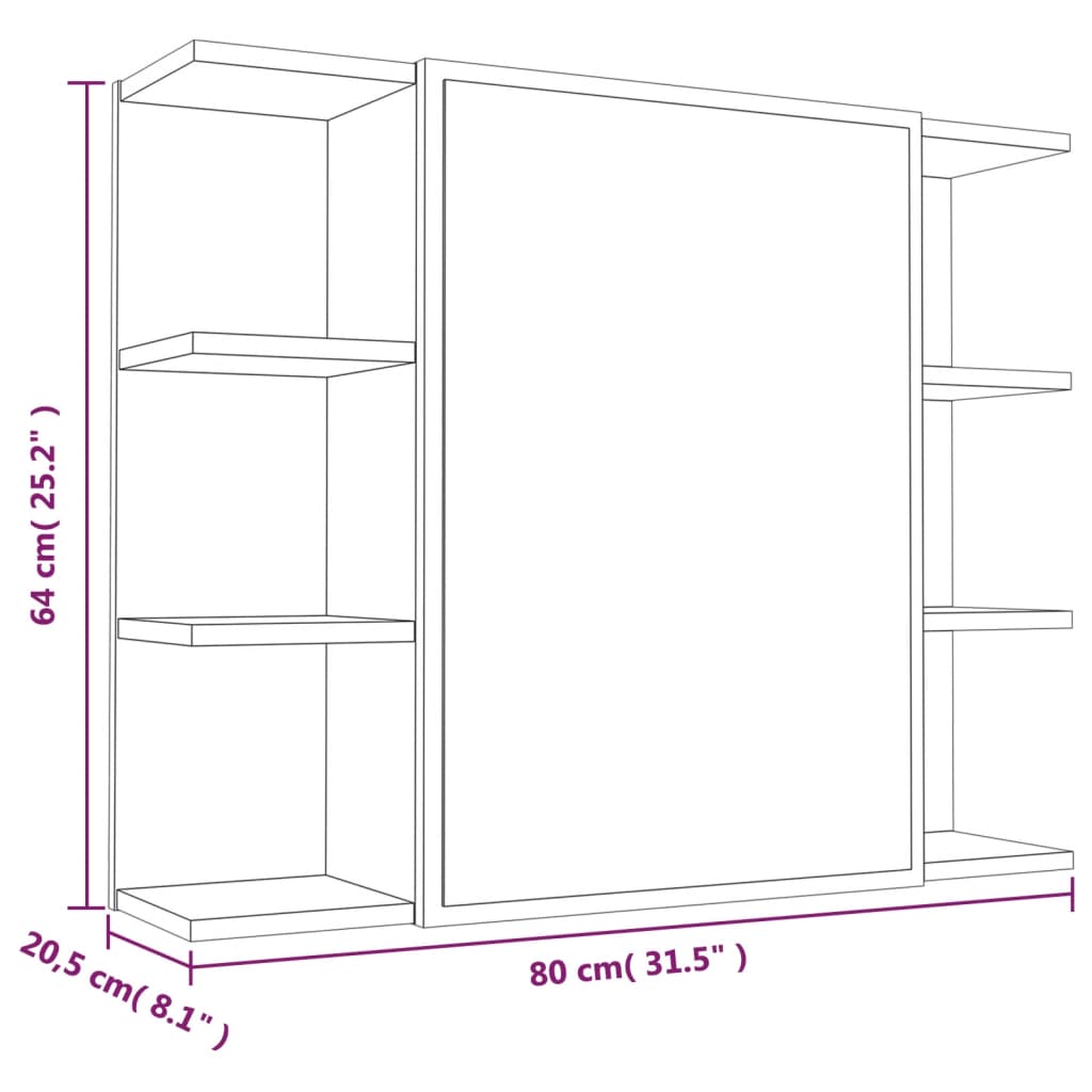 vidaXL Zrkadlová skrinka sivá sonoma 80x20,5x64 cm spracované drevo
