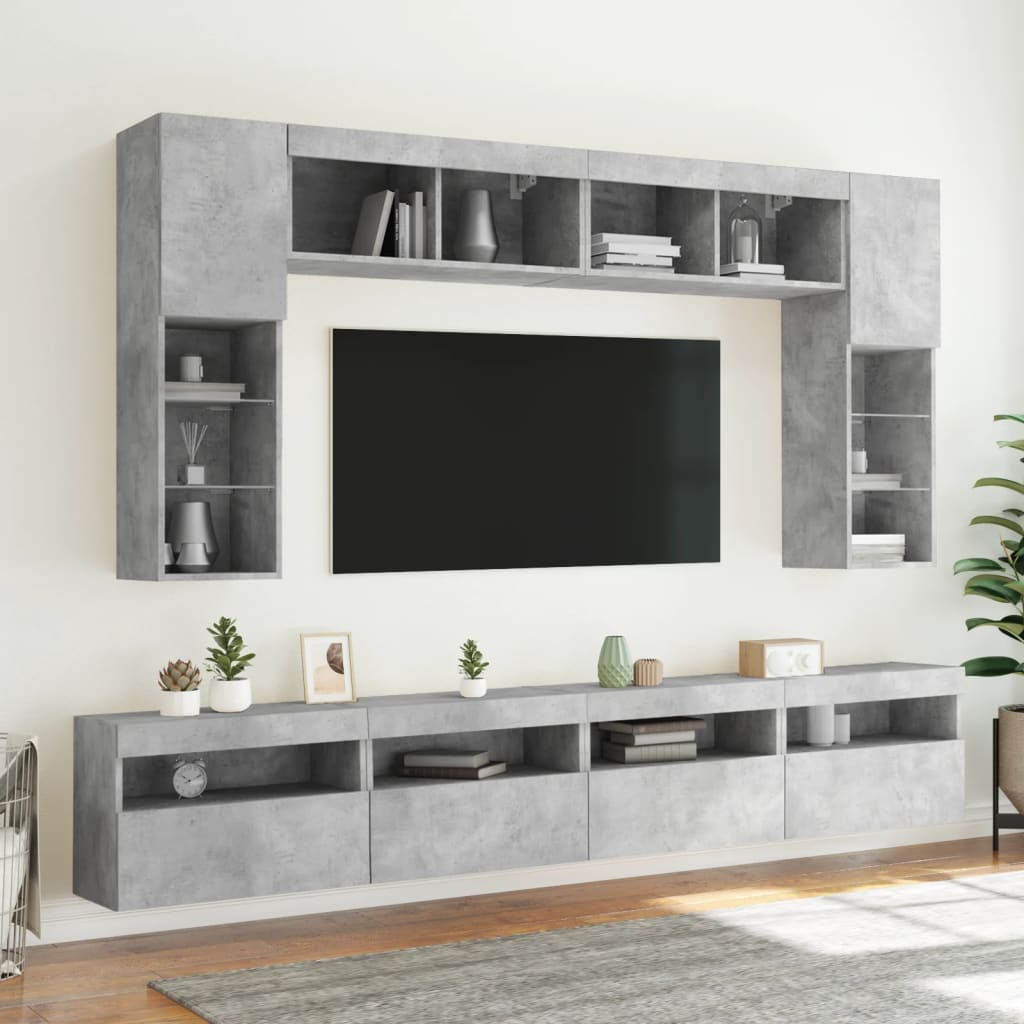 vidaXL 8-dielna súprava TV nástenných skriniek s LED betónovosivá