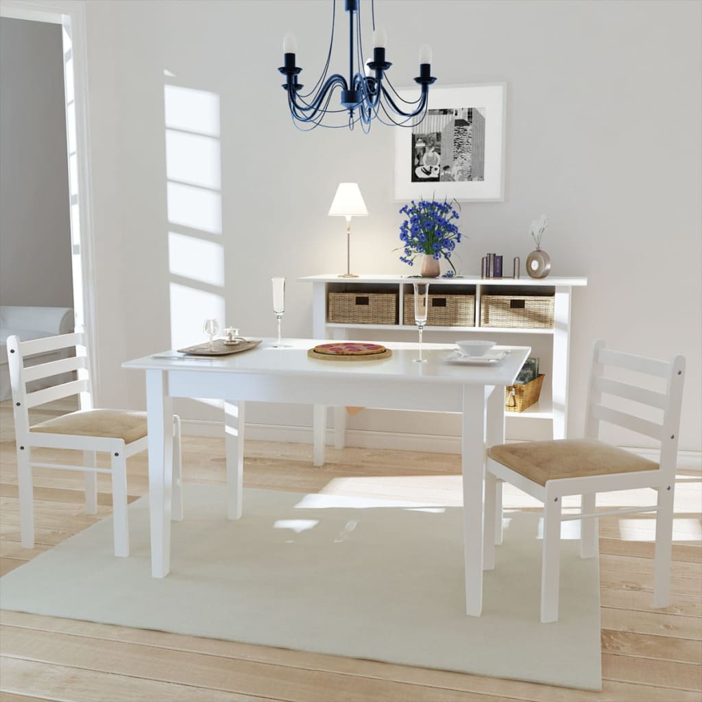 vidaXL Jedálenské stoličky 2 ks, biele, kaučukový masív a zamat