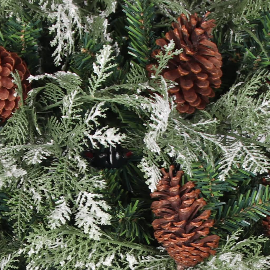 vidaXL Osvetlený vianočný stromček+šišky, zeleno biely 225cm, PVC a PE
