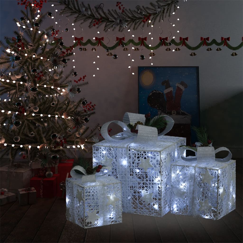 vidaXL Dekoratívne vianočné krabičky 3 ks biele, dovnútra aj von