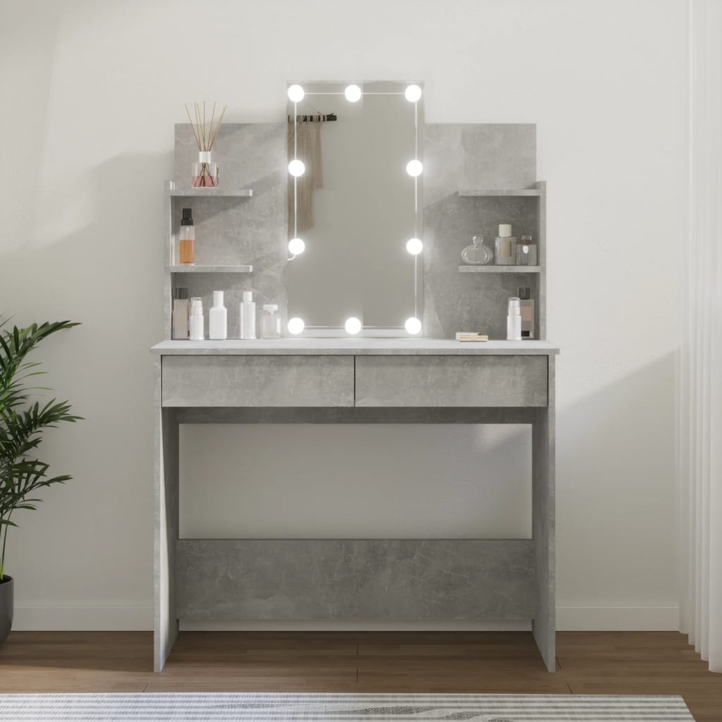 vidaXL Toaletný stolík s LED betónovo sivý 96x40x142 cm