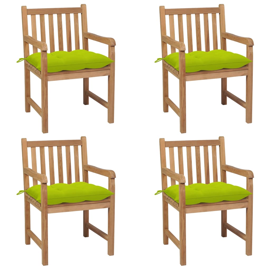 vidaXL Záhradné stoličky 4 ks jasnozelené podložky tíkový masív