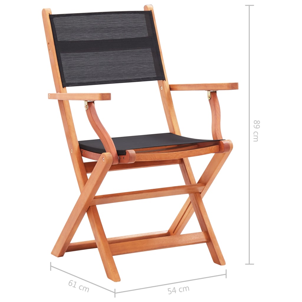 vidaXL Skladacie záhradné stoličky 2 ks, čierne, eukalyptus a textilén