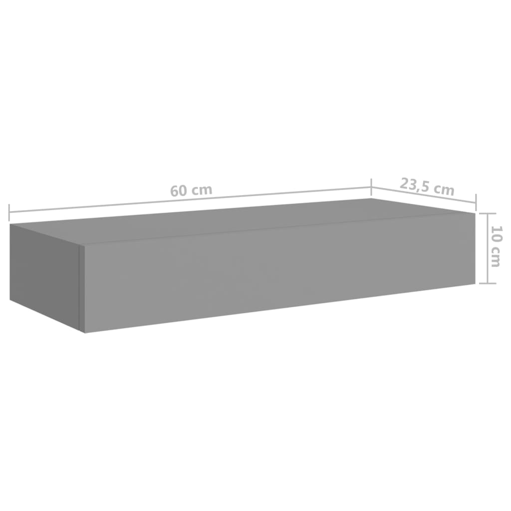vidaXL Nástenná zásuvková polica sivá 60x23,5x10 cm MDF
