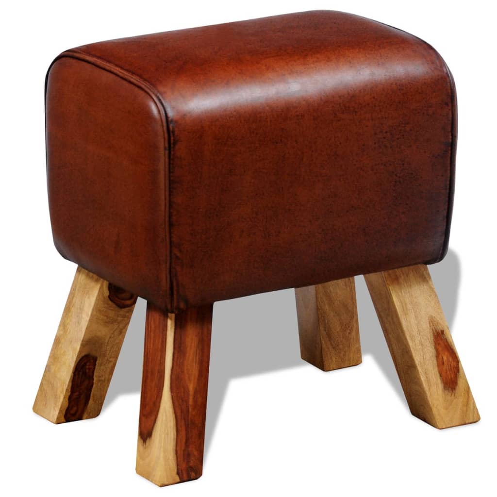Hnedá stolička z pravej kože 40 x 30 x 45 cm