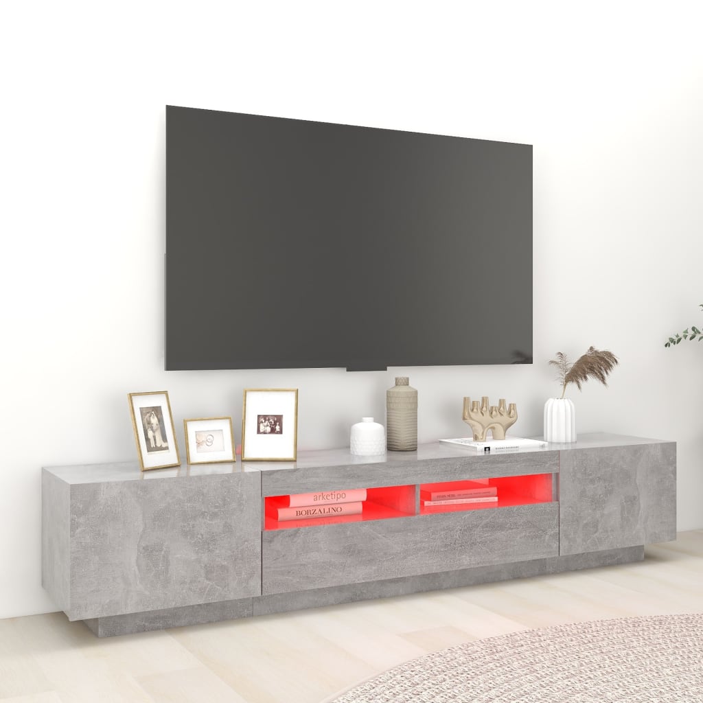 vidaXL TV skrinka s LED svetlami betónovo-sivá 200x35x40 cm