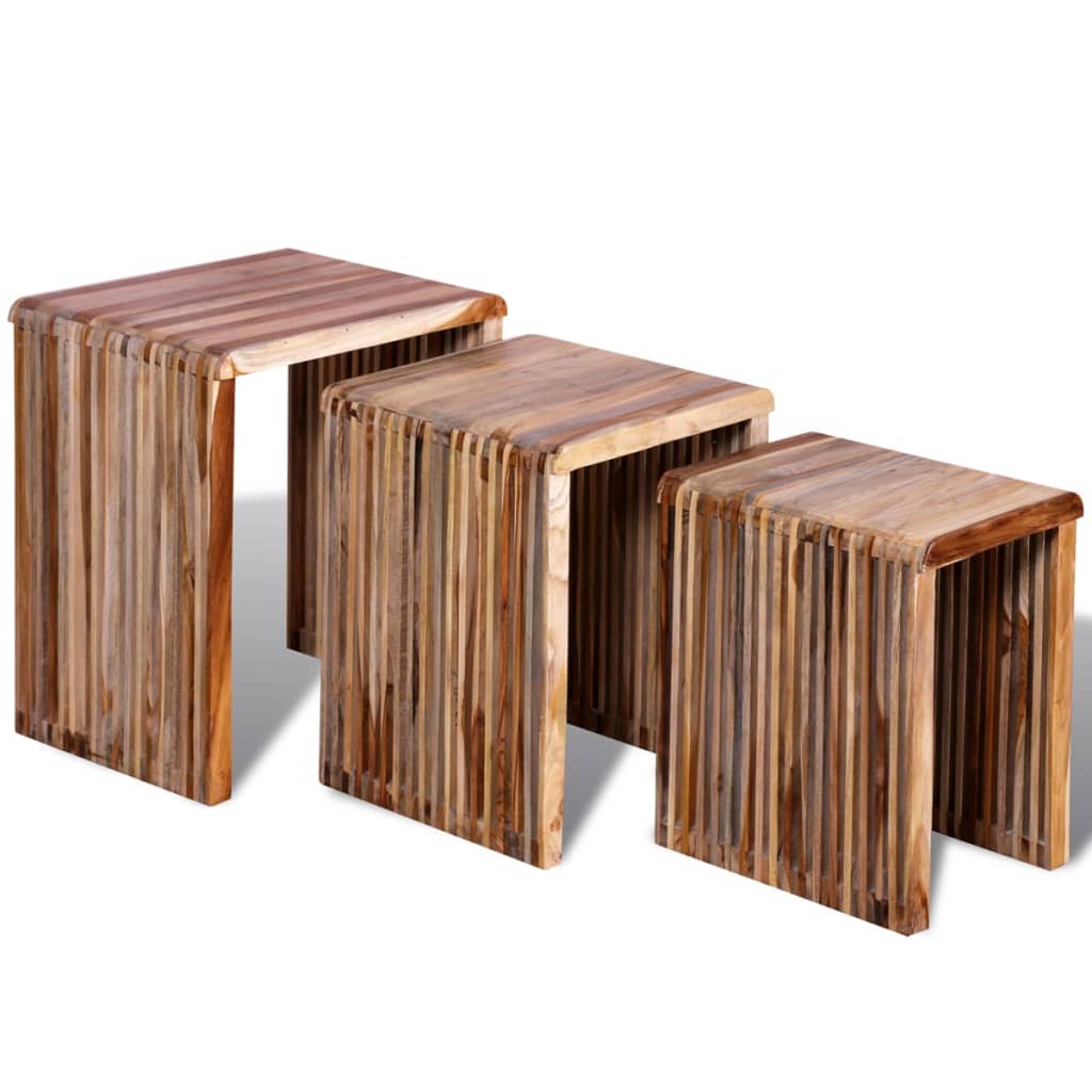 vidaXL Stohovateľné stolíky, 3 kusy, recyklované tíkové drevo