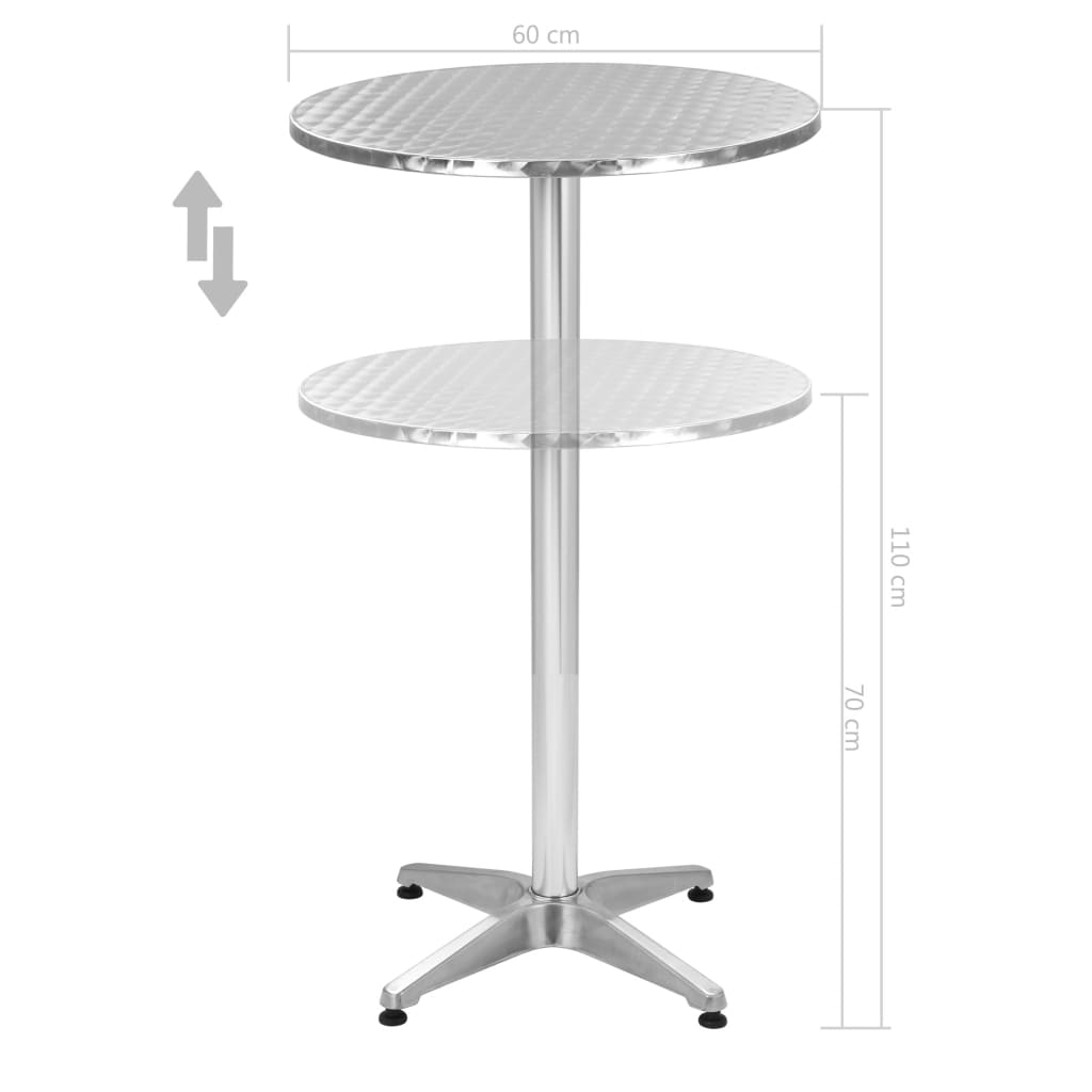 vidaXL Skladací záhradný stôl, strieborný 60x(70-110) cm, hliník
