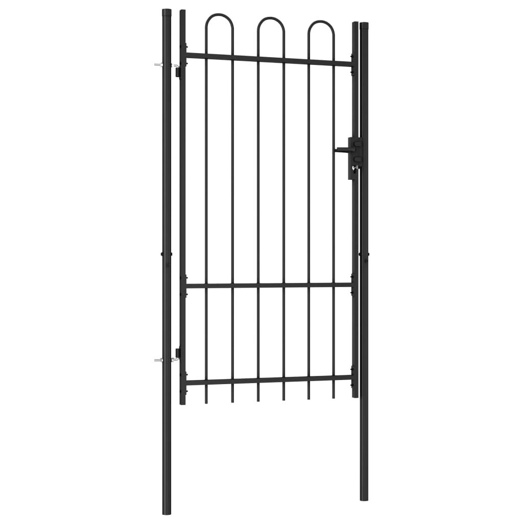 vidaXL Jednokrídlová plotová brána s oblúkom, oceľ 1x1,75 m, čierna