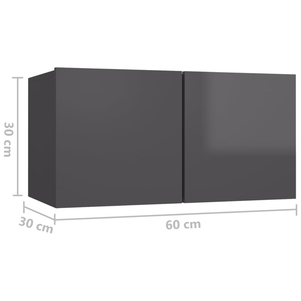 vidaXL Závesné TV skrinky 3 ks lesklé sivé 60x30x30 cm