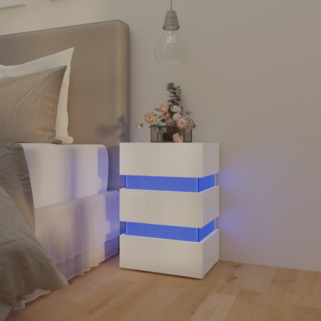 vidaXL Nočný stolík s LED, lesklý biely 45x35x67 cm, kompozitné drevo