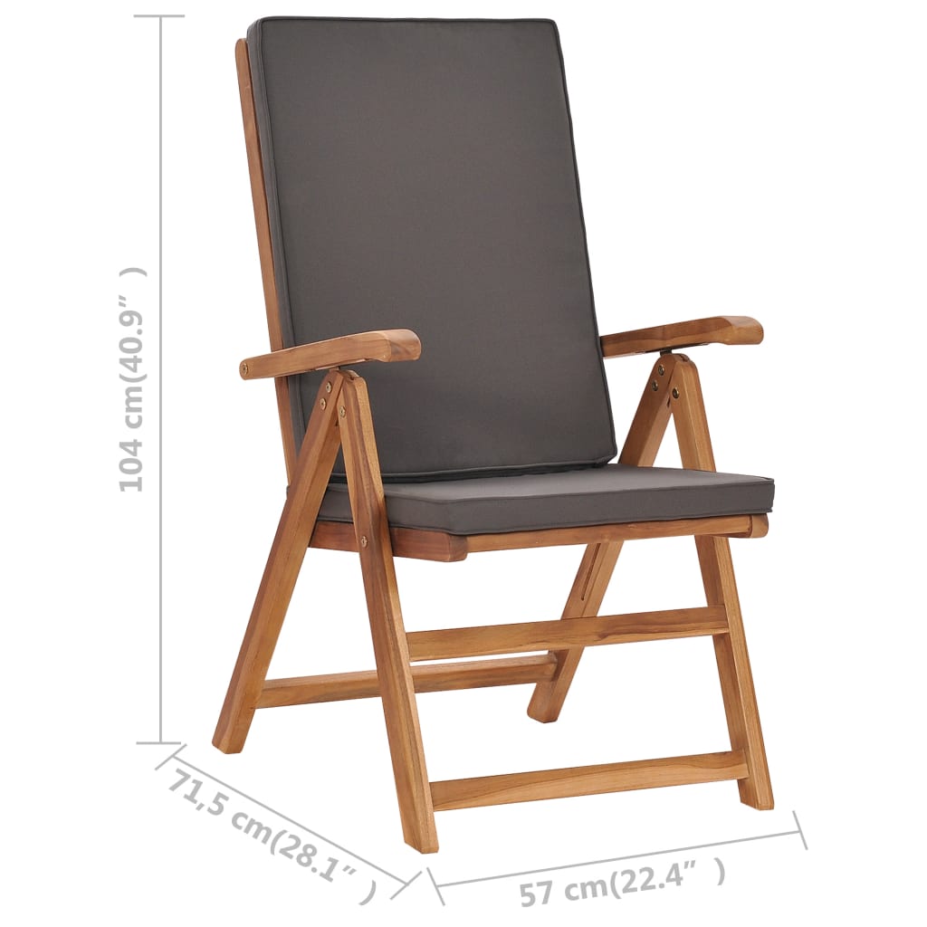 vidaXL Sklápacie záhradné stoličky+podložky 2 ks tíkový masív, sivé
