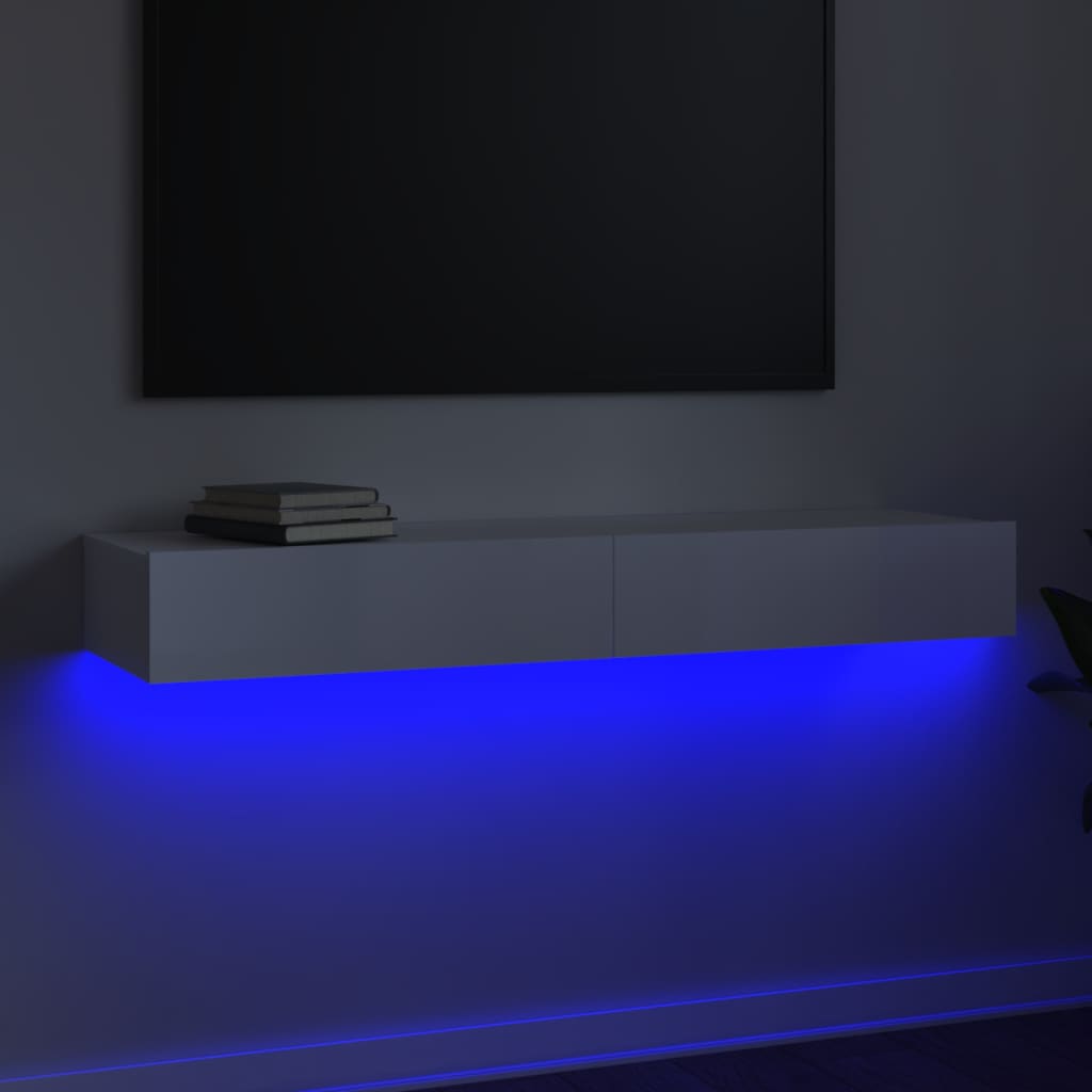 vidaXL TV skrinka s LED svetlami lesklá biela 120x35x15,5 cm