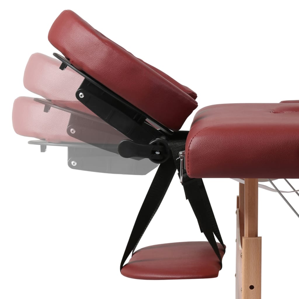 Červený skladací masážny stôl s 2 zónami a dreveným rámom