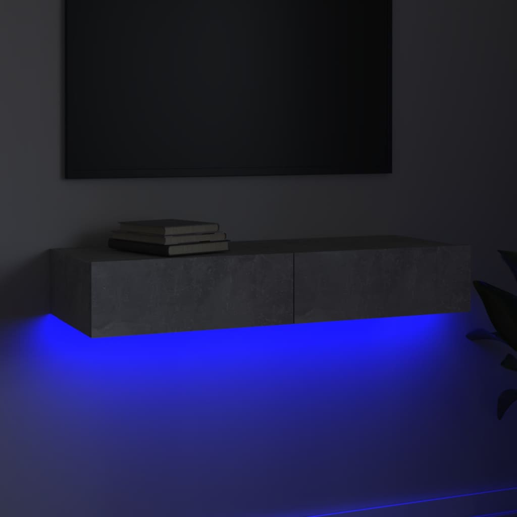 vidaXL TV skrinka s LED svetlami betónová sivá 90 x 35 x 15,4 cm