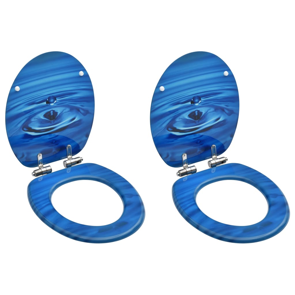 vidaXL WC sedadlá s poklopom s pomalým uzatváraním 2 ks MDF modré dizajn s kvapkami