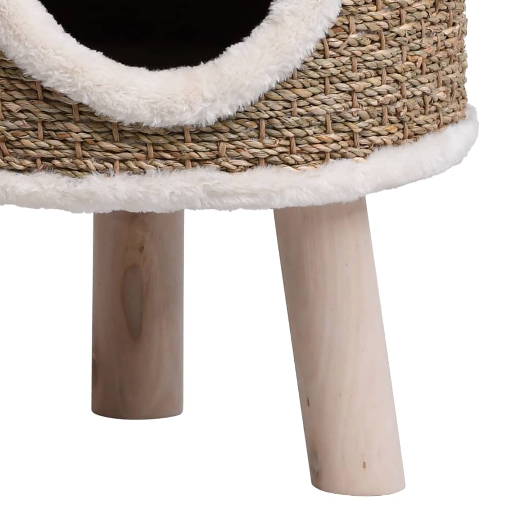 vidaXL Domček pre mačky s drevenými nohami 41 cm morská tráva