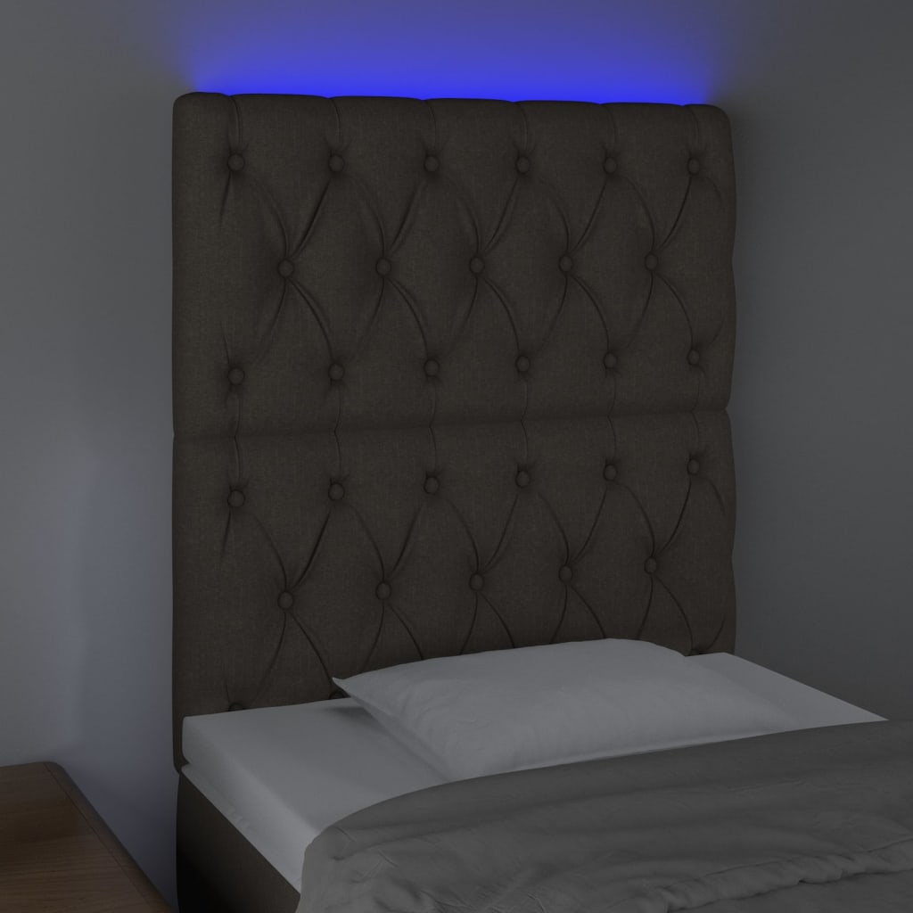 vidaXL Čelo postele s LED sivohnedé 80x7x118/128 cm látka