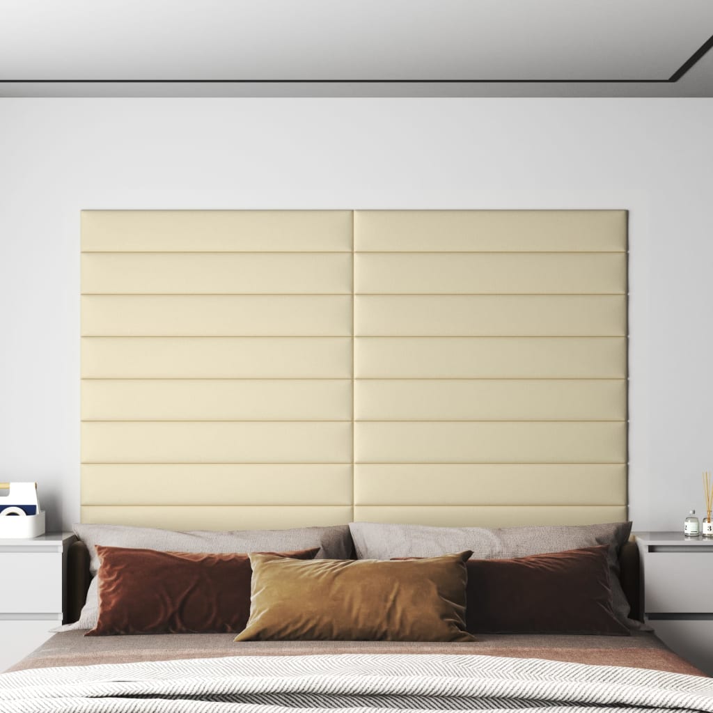vidaXL Nástenné panely 12 ks krémové 90x15 cm umelá koža 1,62 m²
