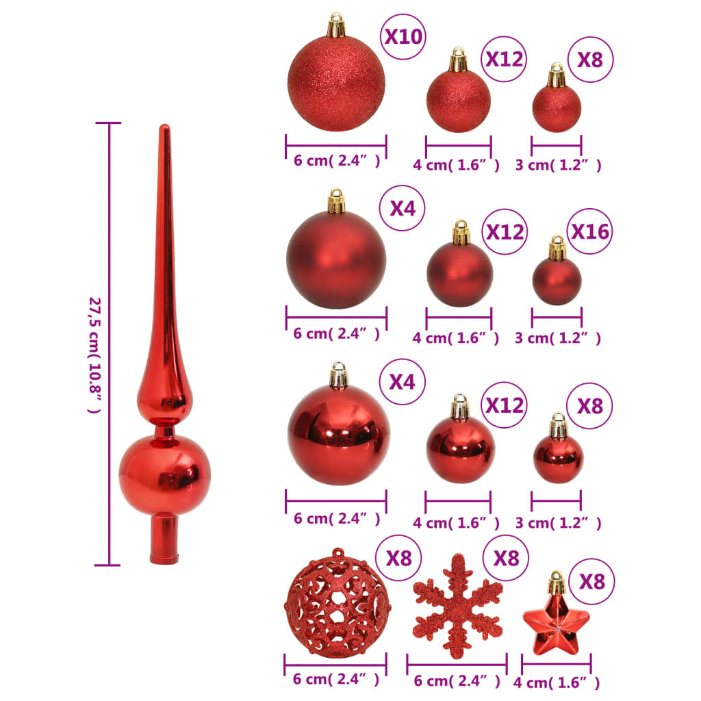 vidaXL 111-dielna sada vianočných ozdôb červená polystyrén