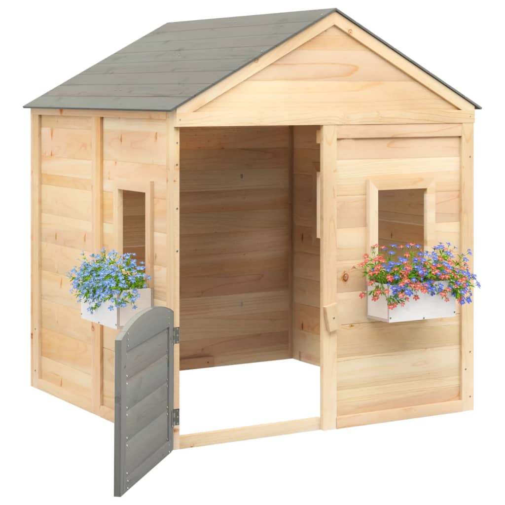 vidaXL Hračkársky domček s uzamykateľnými dverami a kvetináčmi jedľa
